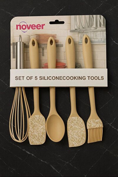 YDGR High Heat Resistant 5-Piece Silicone Kitchen Set (Whisk, Spatula, Spoon, Flat Spatula, Brush)