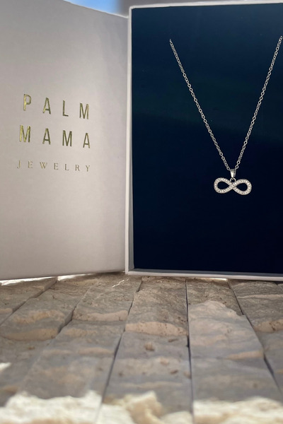 PALM MAMA JEWELRY قلادة من الفولاذ المقاوم للصدأ بلون فضي مع حجر الزركون على ...