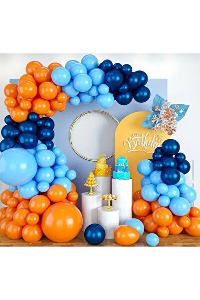 Mora süslemeleri Turuncu mavi lacivert balon zincir seti 100 lü