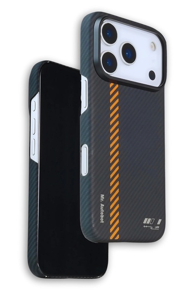 Lopard iPhone 17 Pro Max Kılıf M-Safe Şarj 600D Güçlü Kamera Çerçeveli Pure Kevlar Fiber Turuncu-Siyah Hafi