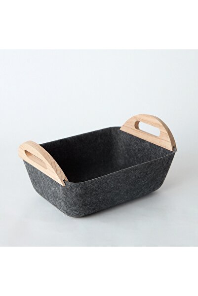 Generic Felt Basket with Wooden Handle - Set of 3
