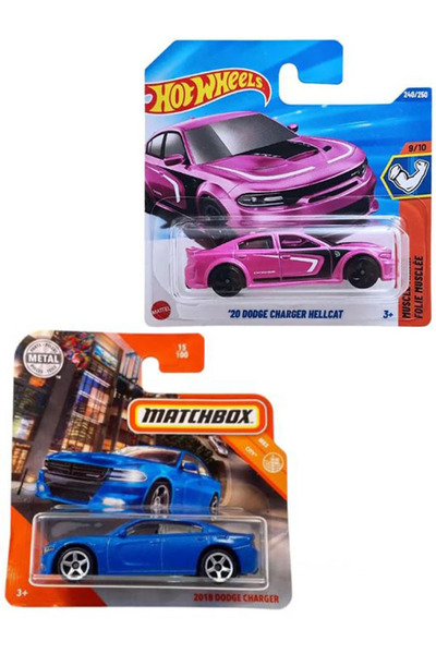 HOT WHEELS 2 Araç Set - '20 Dodge Charger Hellcat & Matchbox 2018 Dodge Charg...