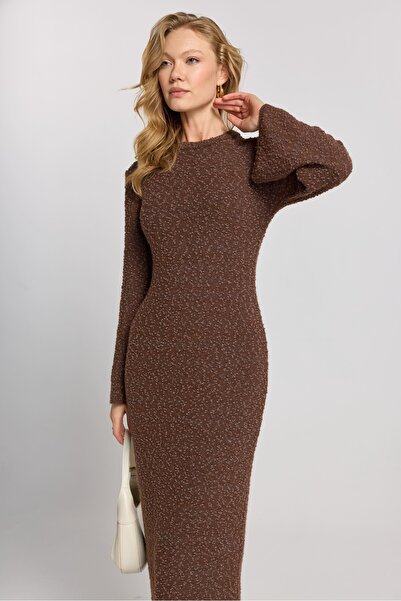 Ulino Long-Sleeve Crew Neck Textured Cable Knit Sweater Dress