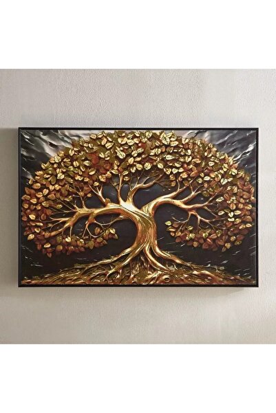 Generic Framed Abstract Tree with Roots with Metallic Paper - 60x90x3 cm