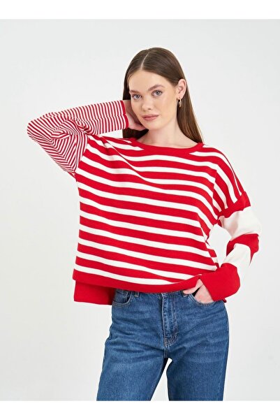 OKSHEN Women's Three Stripe Knit Sweater