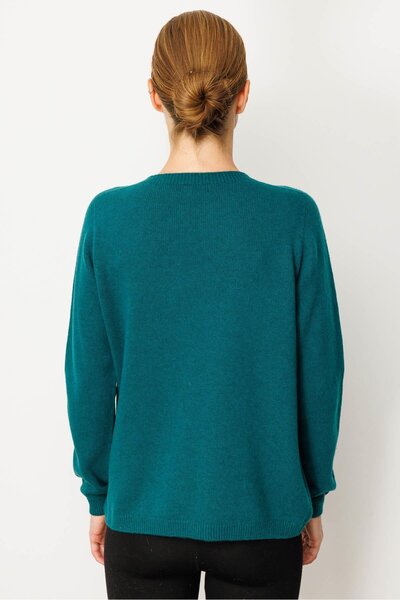 Desen Triko Women's Crew Neck Shoulder Embroidered Wool Sweater Early 2000S