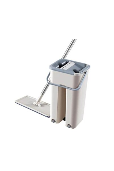 stuffix Galeata cu mop Stuffix®, 2 cuve de spalare si de uscare, laveta de mop cu microfibre, alb/gri cu 2