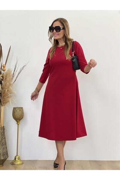 Aymood Women's Long Three Quarter Sleeve Crew Neck Midi Modal Dress