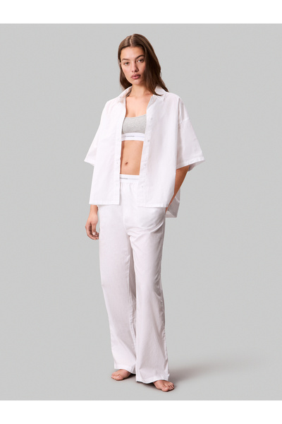 Calvin Klein Women Classic White Cotton Poplin Button Down Pyjama Top Shirt