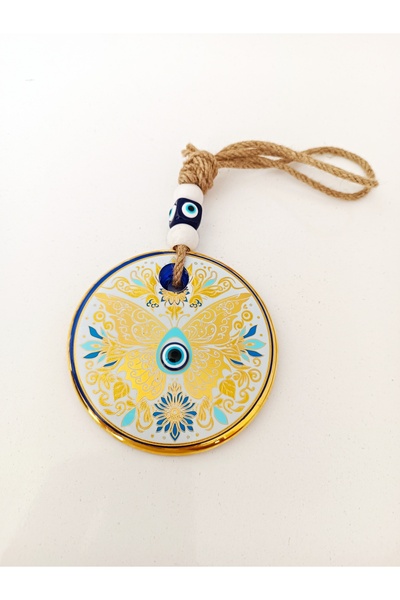 ADAMODART Kelebek Desenli Nazar Boncuğu Altın Yaldızlı Cam Duvar Süsü - Nazarlık