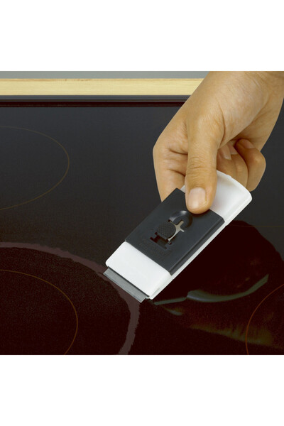 FACKELMANN 60141 hob scraper, 3 interchangeable blades, 10 cm, Stainless steel, White