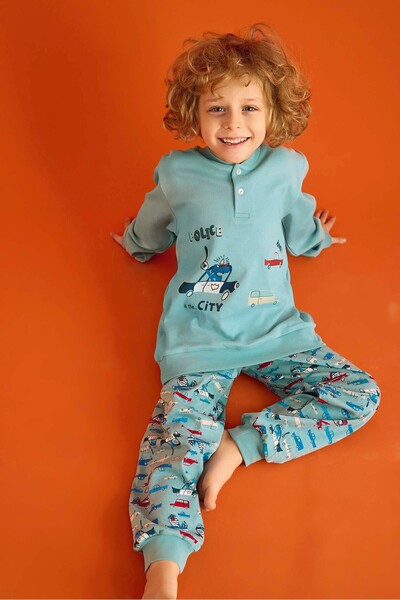 Aydoğan Boy's 100% Cotton Interlock Green Pajamas Set A6-4 -1698 - Aydogan ®