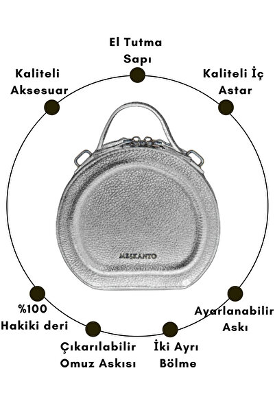 Meskanto Mira Canvas-Genuine Leather Chain Round Bag