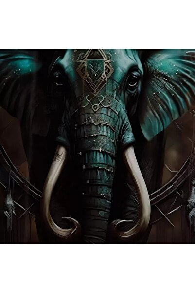 Generic Fossil Elephant Framed Canvas Painting with ABS Glossy Surface - 50x70x3cm