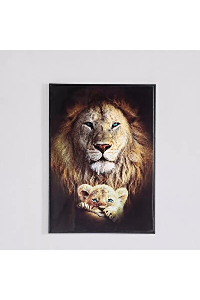 Generic صورة مؤطرة لأسد وشبل إيرسيل - 50x70x2.5 سم