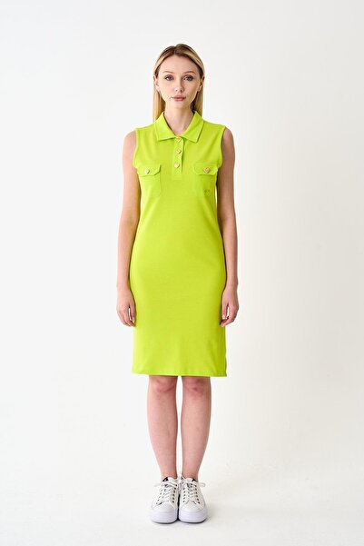 odelon Rochie de damă cu nasturi, din piqué, culoare pistaciu