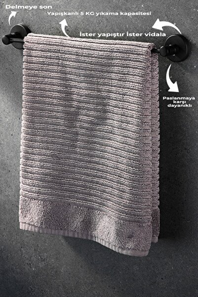 Sas Haus Siyah Yapışkanlı Uzun Havluluk – Metal Havlu Askısı, 40 cm Dayanıklı...