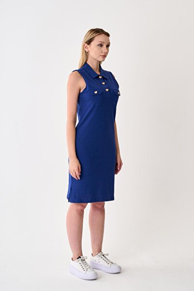 odelon Women's Buttoned Saks Pique Dress