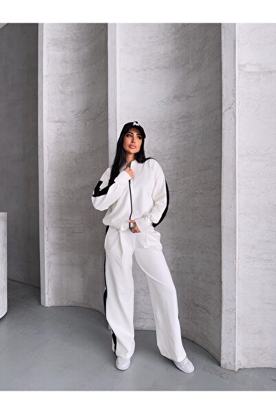 Buklemoda 3 Pieces - Croplu - Elastic Waist Top and Bottom Set White