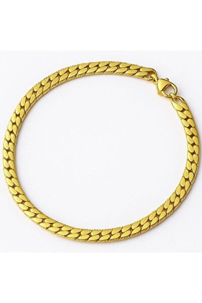 Takı Dükkanı Ezme Hasır Model Flat Snake Gold Yellow Women's Men's Steel Bracelet Imprint Scb19Y