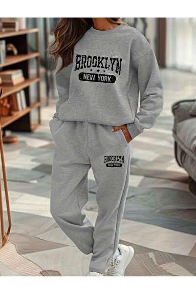 FUFLUNS Brooklyn New York Printed Unisex Oversize Circle Neck Bottom/Up Tracksuit Set