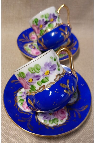 BY.RAYKA PORSELEN El Dekor Saray Porselen El Boyama 2-Piece Coffee Cup Set (No Refund)