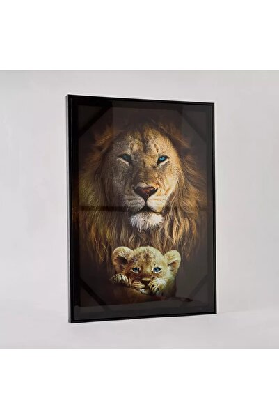 Generic صورة مؤطرة لأسد وشبل إيرسيل - 50x70x2.5 سم