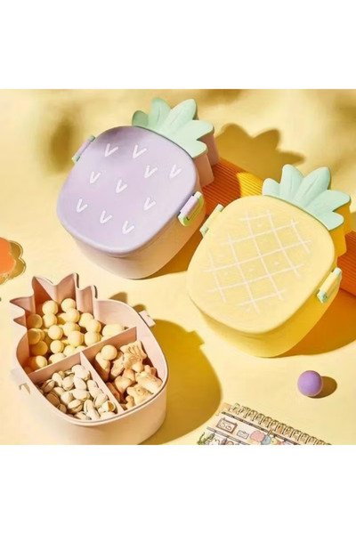 Dörtel Tedarik Pineapple Look Children's Lunch Box 3 Compartment Portable Food Container