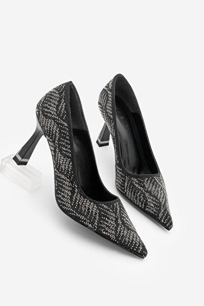 Marjin Kadın Stiletto Sivri Burun Taşlı Topuklu Abiye Ayakkabı Arleta Siyah