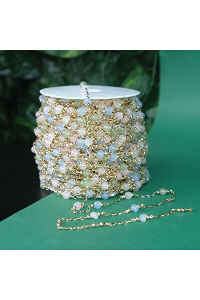 Prestij Boncuk Lanț metalic de culoare aurie 6 MM Lanț de piatră colorată Lan...