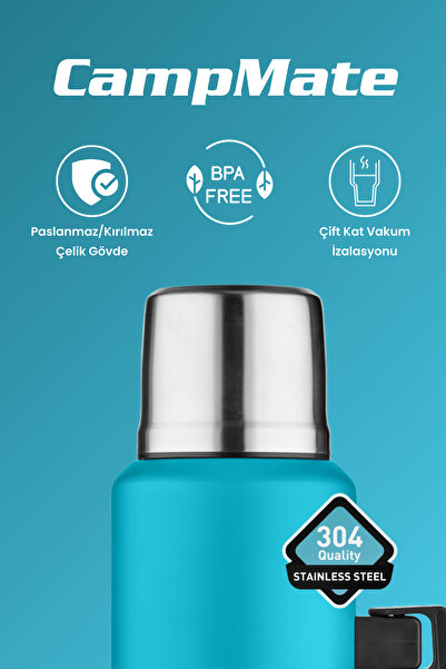 Cooker Ckr2085 1.5 Lt Double Layer Steel Thermos with Handle Blue - 24 Hours Hot, 48 Hours Cold, with Handle