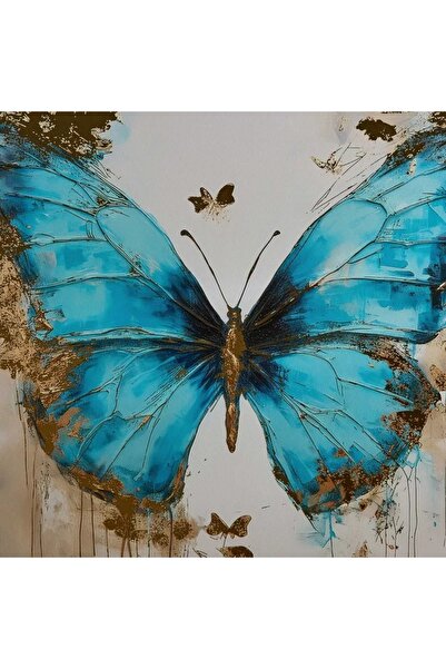 Generic Fossil Butterfly Framed Canvas Painting with Metallic Foil Surface - 60x60x2.5 cm