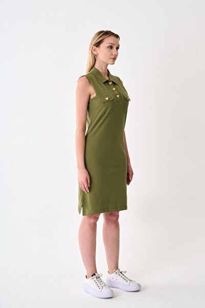odelon Women's Buttoned Khaki Pique Dress