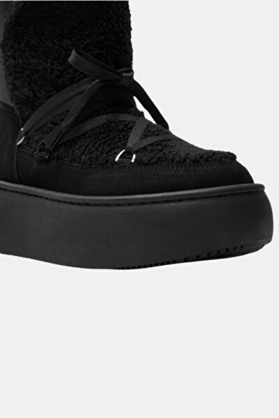 Pierre Cardin Kadın Kürklü Kalın Taban Bağcıklı Termal Kar Botu - Siyah