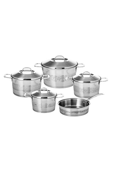 ORIAN مجموعة أواني طهي من الفولاذ المنقوش مكونة من 9 قطع