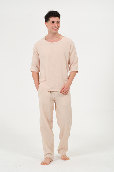RELAXL 100% Cotton Muslin Baggy Beige Sweatpants Plus Size