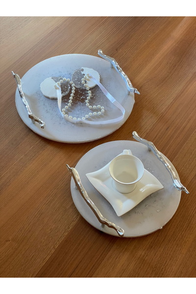 Hobi Stok Set de 2 tăvi pentru promisiune de logodnă - tavă epoxidică pentru inele cu mâner argintiu, cu panglică pentru inele cu perle ca cadou