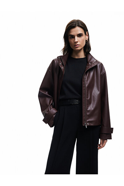 Koton Jachetă din piele artificială căptușită cu mâneci lungi și guler înalt ...