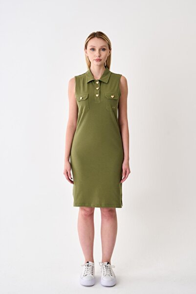 odelon Rochie de damă cu nasturi, kaki, din piqué