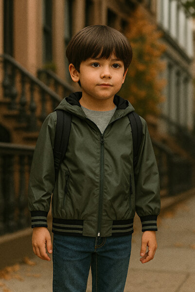 STYLENEST Boy's Khaki Color Hooded Raincoat