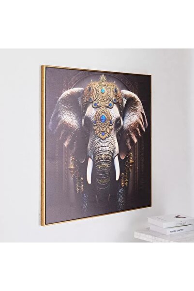 Generic Elephant Ercel Framed Canvas Painting with Foil Surface - 80x80x2.8 cm