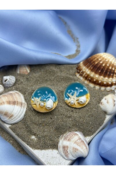 Unzilee Gold Beach Themed Figured Design Earrings