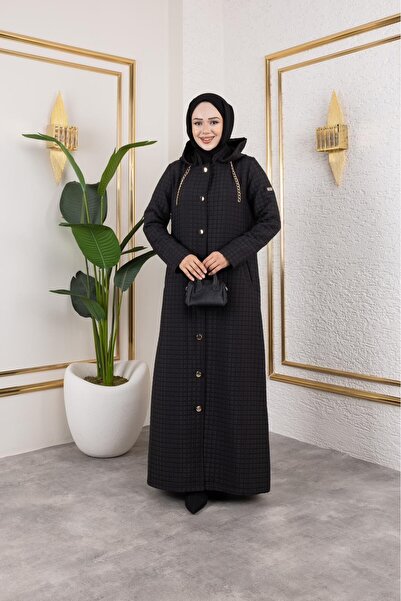 GLR&GYM EDAHAN KADIN BÜYÜK BEDEN TAM BOY KAPÜŞONLU DÜĞMELİ ASTARSIZ KAPİTONE ...