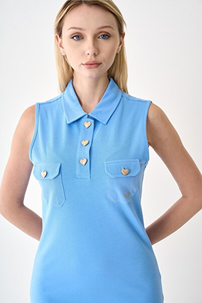 odelon Women's Buttoned Light Blue Pique Dress