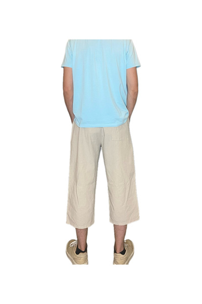 DUXA %100 PAMUK, KETEN KUMAŞTAN BELİ LASTİKLİ VE BAĞCIKLI ERKEK KAPRİ PANTOLON(SOLMA VE ÇEKME YAPMAZ)