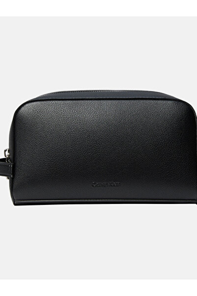 Calvin Klein Men Black Casual Zip Through Micropebble Washbag