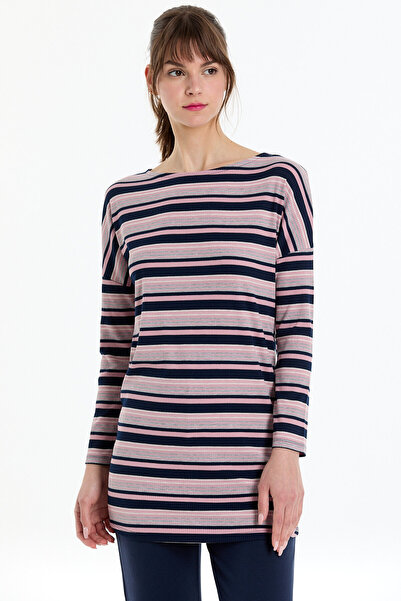 Kyron Γυναικεία μπλούζα με ρίγες με χαμηλό μανίκι - ΛΙΛΑ ΡΙΓΕΣ