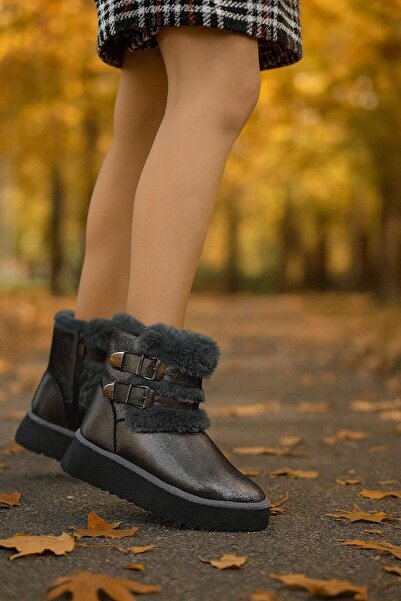 MODAONN Cizme de damă cu talpă groasă cu cataramă dublă