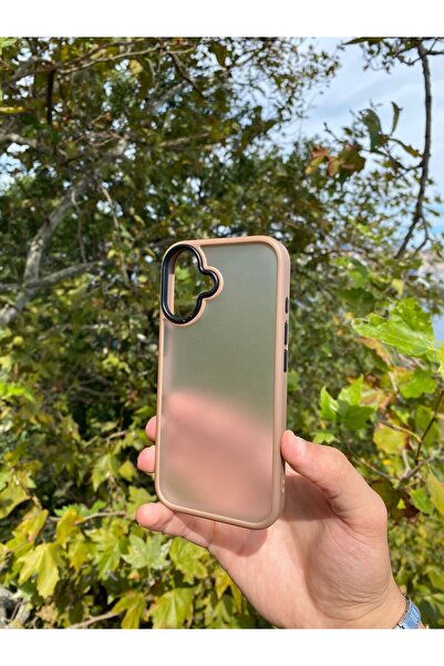 Merwish iPhone 16 Compatible Camera Protruding Colorful Edge Frosted Metal Button Case Light Brown Cover