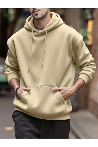 Polo State Men's Relaxed Fit Hooded Sweatshirt with Kangaroo Pocket Cream